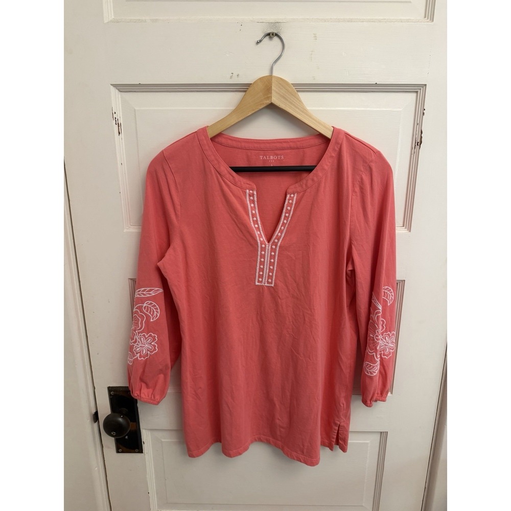 Talbots Women's Pink Floral Embroidered Tunic Size Small